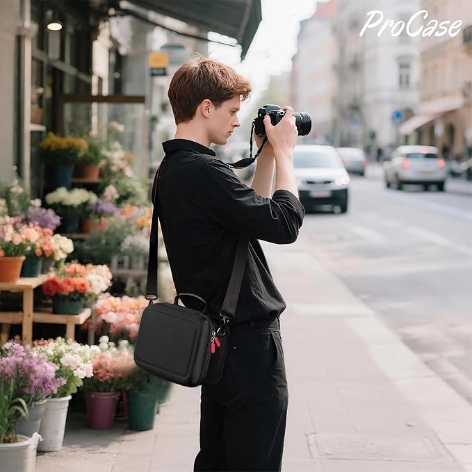 ProCase Hard Shell Digital Camera Case for Canon Rebel T7 -Black | Soft Padded Bag with 1 Shoulder Strap and 3 Adjustable Dividers for Digital Camera EOS R100/R50/DSLR/SLR/Nikon/Sony - Image 2