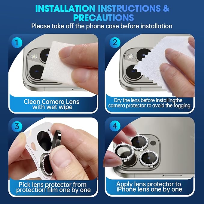 for iPhone 15 Pro/15 Pro Max Camera Lens Protector Diamond, Gray | Individual Metal, 9H Hardness, Scratch Resistant, Shockproof, Drop Protection, Case Friendly, Stylish Accessories - Image 7
