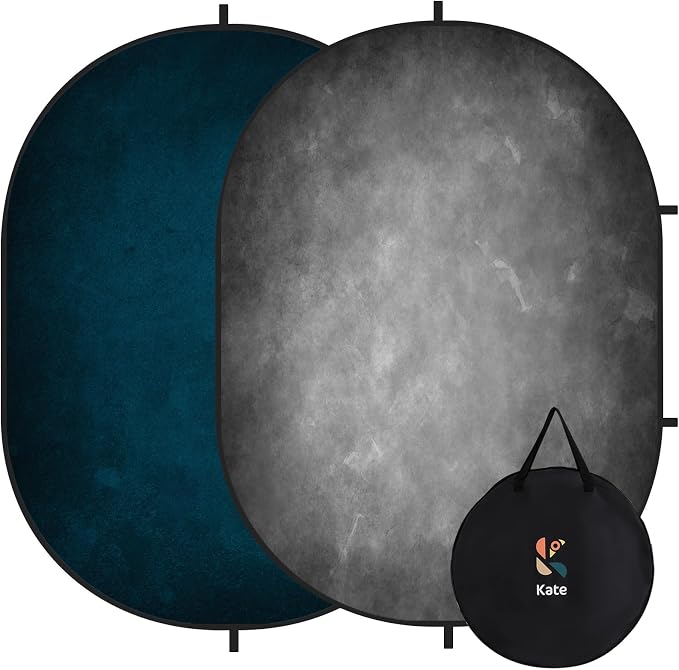 Kate Collapsible Backdrop Grey Blue Portable Photo Backdrops 286 | Collapsible Backdorp 5'x6.5' Grey Blue Pop Up Backdorps for Self-Tape Auditions, Professional Video Conferencing by KateBackdropforPhotography