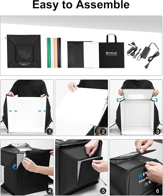 PULUZ Upgrade Light Box & Soft Box, 16"x16" Professional Shooting Tent with 480 LED Lights Photo Studio Light Box Photography with 4 Color PVC Backdrops for Jewelry and Product Photography - Image 6