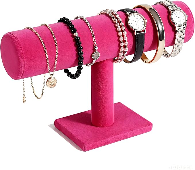 TENINYU Hovering T-Bar Bracelet Necklace Earring Bangle Pendants Anklet Tower Watch Key Jewelry Display Stand for Home Organization (Rose Red) by TENINYU