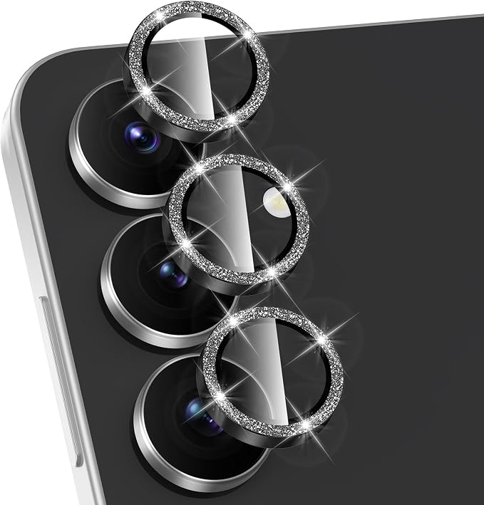 for Samsung Galaxy S25 FE Camera Lens Protector, Individual Metal Ring Tempered Glass Lens Cover, [Strong Adsorption] Scratch Resistant Ultra-Thin HD Clear Lens Cover, 1 Set-Black Sparkly by Btscase