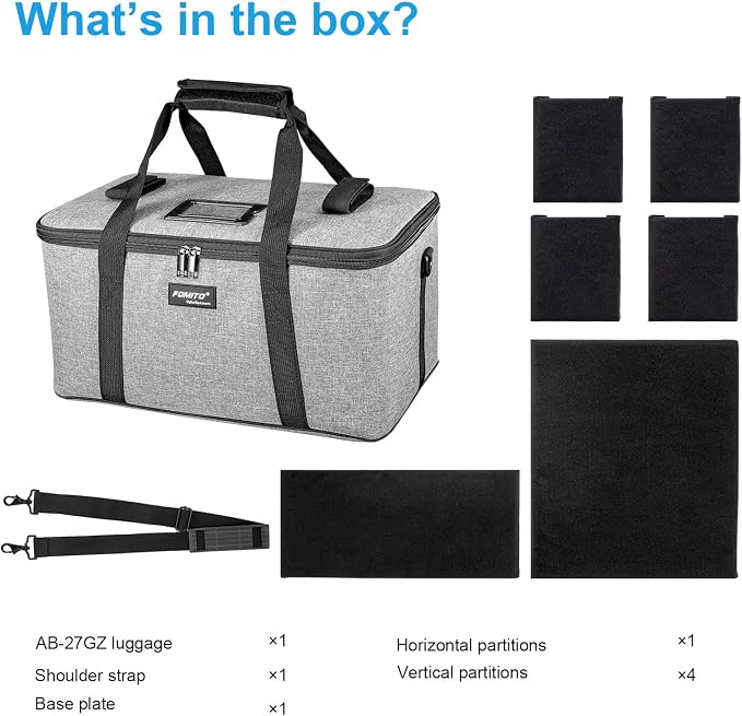 FOMITO AB-27 Foldable Camera Bag 16.73in x 11in x 8.66in Shockproof Case for DSLR, Gimbal, Drone Heavy-Duty Handle DIY liner - Image 9