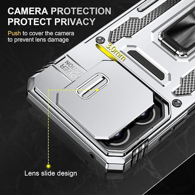 for Moto G 2025 Case with Screen Protector and with Camera Cover, 360°Military Grade Rotatable Kickstand (Heavy Duty) Shockproof Protective, Case for Moto G 2025 Grey - Image 6