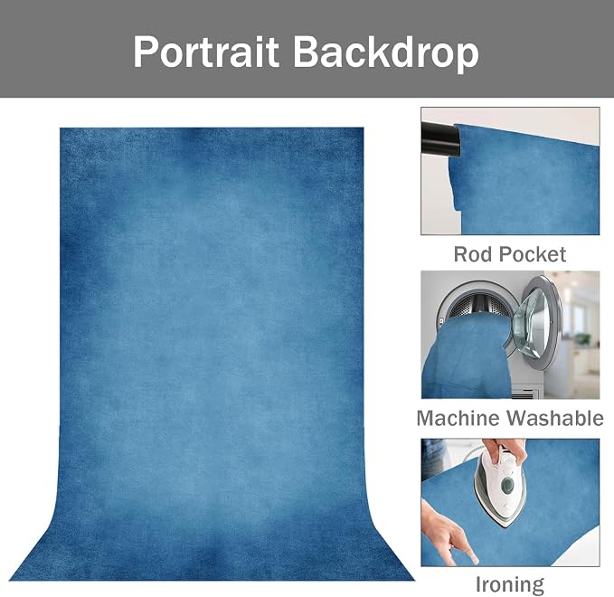 Blue Photography Backdrops for Photoshoot, Abstract Fabric 5x7ft | Vintage Studio Photo Backgrounds, Non Reflective, Easy to Use, for Portrait, Headshot, Product - Image 5