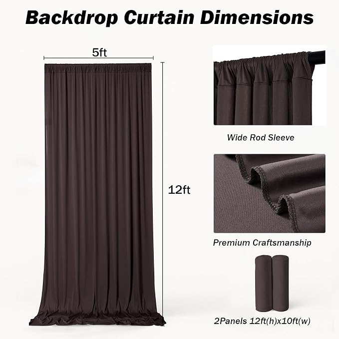 10x12 ft Brown Backdrop Curtains for Weddings, Birthdays and Photos | 2 Panels 5x12 ft, Wrinkle-Free Polyester Drapes, Washable, Ironable, 4 in Rod Pocket for Baby Showers Photography Background - Image 7