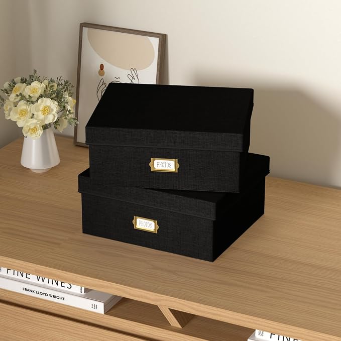 Decorative Photo Storage Box, 2 Pack Linen Photo Box Hold 1700 4x6 Pictures | Photo Storage Containers with 8 Dividers, Memory Keepsake Organizer for Photos, Scrapbook Supplies, Cards, Stamps, Black - Image 6