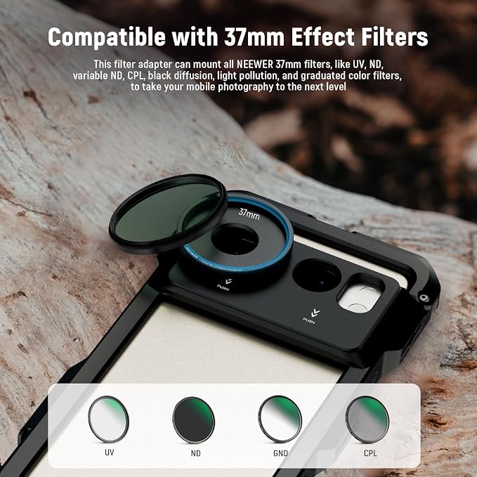NEEWER 17mm to 37mm Lens Filter Adapter Ring, Compatible with Beastgrip 37mm Lenses Phone Cage Rig Stabilizer for iPhone 16 15 Pro Max Plus S24 Ultra for Video Recording, PA061 - Image 4