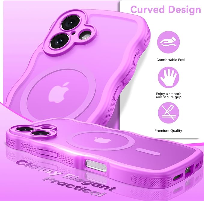 BENTOBEN Magnetic for iPhone 16 Case, Cute Wavy [Full Camera Protection][Compatible with MagSafe] Matte Anti-Slip Bumper Women Girls Boys Protective Cover for iPhone 16 6.1",Berry Purple - Image 3