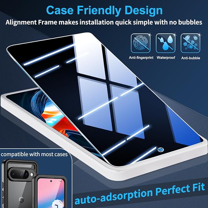 3 Pack Privacy Screen Protector for Google Pixel 11 Pro Tempered Glass + 2 Pack Camera Lens Protector, True 25°Anti Spy, 9H Hardness, Fingerprint Unlock, Case Friendly Bubble-Free 6.3 Inch - Image 6