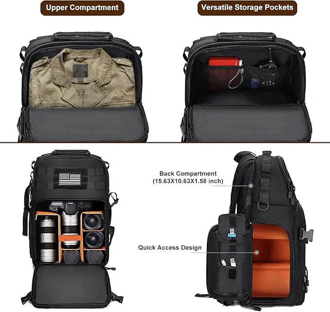 MOSISO Camera Backpack, DSLR/SLR/Mirrorless Tactical Camera Bag Case | Photography Bag with Laptop Compartment Compatible with Canon/Nikon/Sony, Black - Image 2
