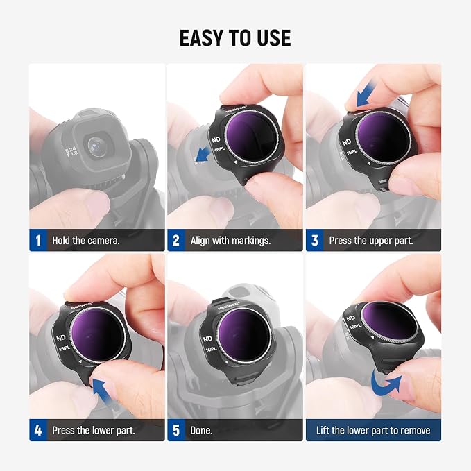 NEEWER ND/PL Filter Set Compatible with DJI Mini 5 Pro Drone Camera (ND8/PL+ND16/PL+ND32/PL+ND64/PL), Snap On Neutral Density Polarized ND Lens Filter Multicoated Photography Accessories, 4 Pack - Image 8