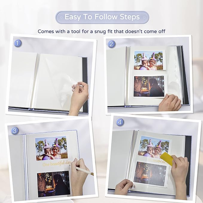 Popotop Large Photo Album Self Adhesive 4x6 5x7 8x10 Scrapbook Album DIY Picture Book,Gifts for Mom,Family Baby and Wedding,with Metal Pen and Plastic Board - Image 4