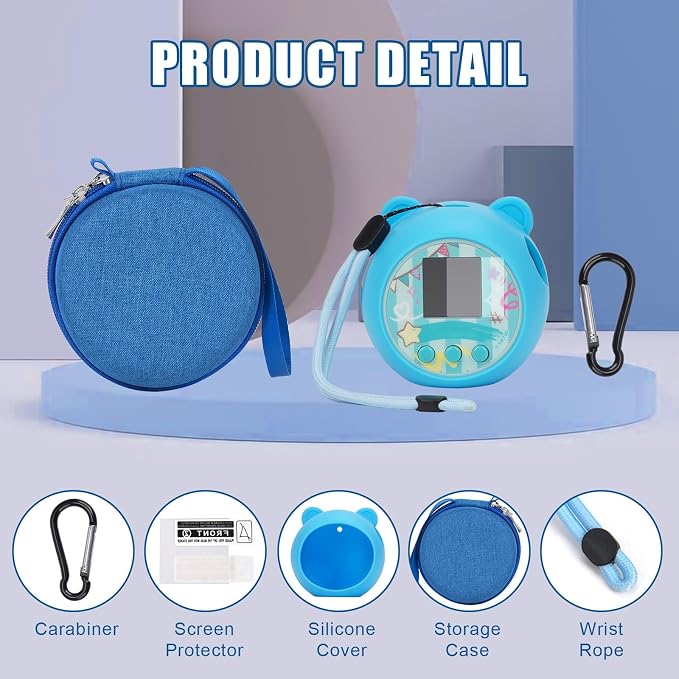 YouKnow Travel Case and Silicone Cover Compatible with Punirunes Interactive Toy Digital Pet, with Full Coverage PET Clear Film (Silicone and Carrying Case) (Blue) - Image 4
