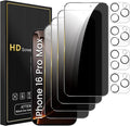 Romkasi 4 Pack Privacy Screen Protector for iPhone 16 Pro Max 6.9 Inch with 4 Pack Camera Lens Protector, Anti Spy Tempered Glass Film, Anti-Scratch, Touch Sensitive, Case Friendly by Unknown