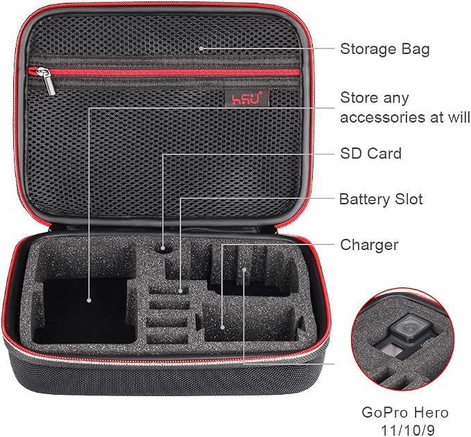 HSU Middle Protective Carrying Case for GoPro Hero | 13, 12, 11, 10, 9, 8, 7, 6, 5 Black and Accessories, Compact and Safe Action Camera Travel Storage Solution for Adventurers - Image 5