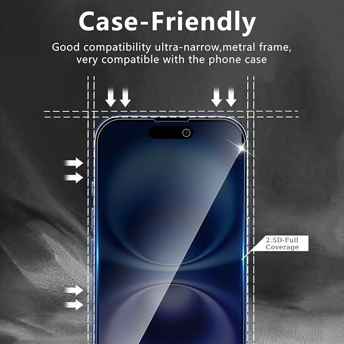 3 Pack Privacy Screen Protector Designed for iPhone 16/15/15 Pro,Full Coverage Anti-Spy Tempered Glass Film,9H Hardness,Anti-Fingerprint,Bubble Free,Easy to Install - Image 6