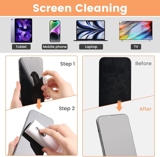 7 in 1 Electronic Cleaner kit, Cleaning Kit for Monitor Keyboard Airpods MacBook iPad iPhone iPod, Screen Dust Brush Including Soft Sweep, Swipe, Airpod Cleaner Pen, Key Puller and Spray Bottle - Image 5