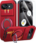 JAME for Google Pixel 10A Case with Ring Stand & Slide Camera Cover Red | Ring Holder Kickstand, Screen Protectors, Dual-Layer Shockproof Protective, Magnetic Accessory Friendly Phone Case, Red by JAME