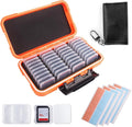 36-Slot SD Card Holder with Clear Cases, Orange Camera Organizer | Memory Card Case with 36 Transparent Holders and 40 Writable Labels, Storage for Cameras by Micscrew