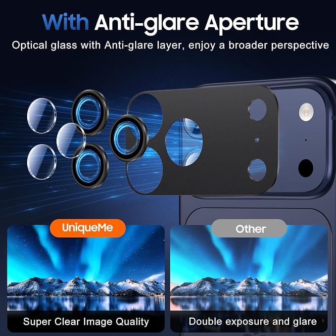 UniqueMe for 3 Pack iPhone 17 Pro Max Camera Lens Protector - All Black | Drop Protection, Case Friendly, Acrylic Material, Camera Cover Screen, Update New Version - Image 4