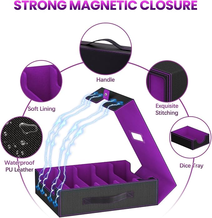 5 Row Trading Card Storage Box, Fit 4200+ Sleeveless Cards, Black & Purple | Large Capacity, Portable Handle, Include 30 Divider, 8 Supporters, 1 Dice Tray, Compatible for MTG/TCG/Magic Sports Cards - Image 5