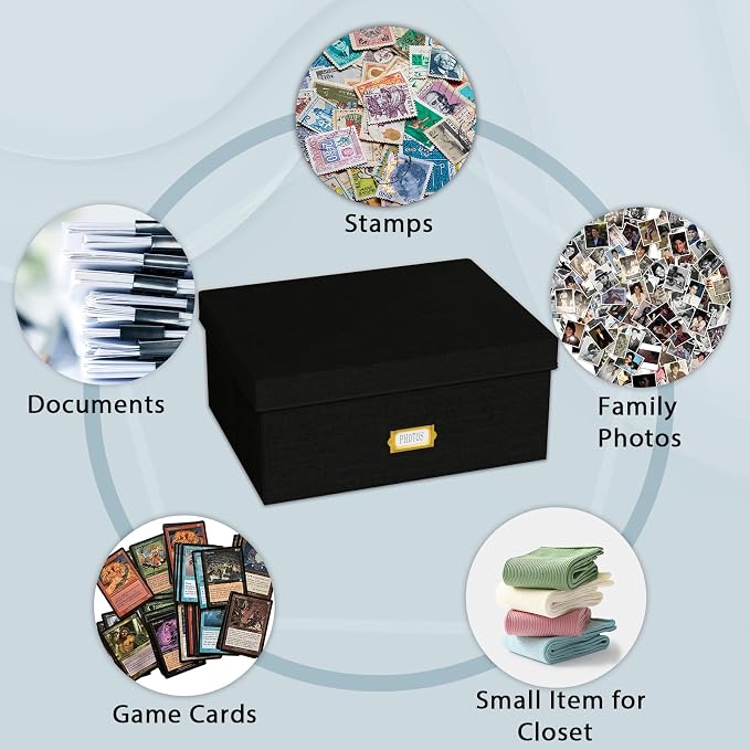 Decorative Photo Storage Box, Linen Photo Box Holds 1700 5x7 Pictures Black | Photo Storage Containers with 8 Dividers, Memory Keepsake Organizer for Photos, Scrapbook Supplies, Cards, Stamps,Archive Box - Image 4