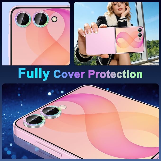 Meshine for Samsung Galaxy Z Flip 8 Camera Lens Protector,Scratch Proof,Strong Adsorption,9H Hardness with Metal Ring Camera Cover,Ultra Thin Case Friendly,Accessories Lens Protector,Glitter Colorful - Image 7
