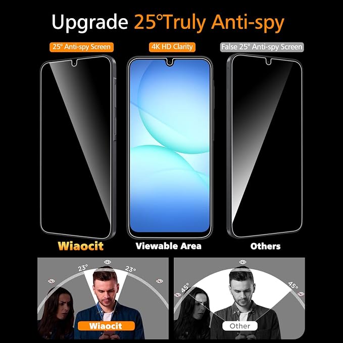 Wiaocit Tempered Glass Privacy Screen Protector for Samsung Galaxy A17 5G | 3+3 Pack, 9H Hardness, Camera Lens Protector, Installation Frame, Bubble Free, Case Friendly - Image 2