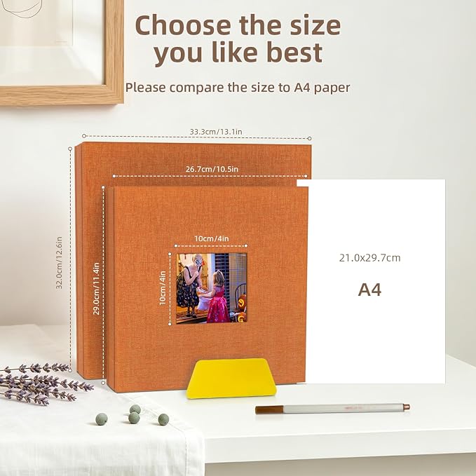 Popotop Photo Album Self Adhesive with Picture Display Window,60 Pages DIY Scrapbooking Supplies Kit for 4x6 8x10 Picture,Linen Cover Memory Book for Baby Wedding, with Scraper and Metallic Pen - Image 6