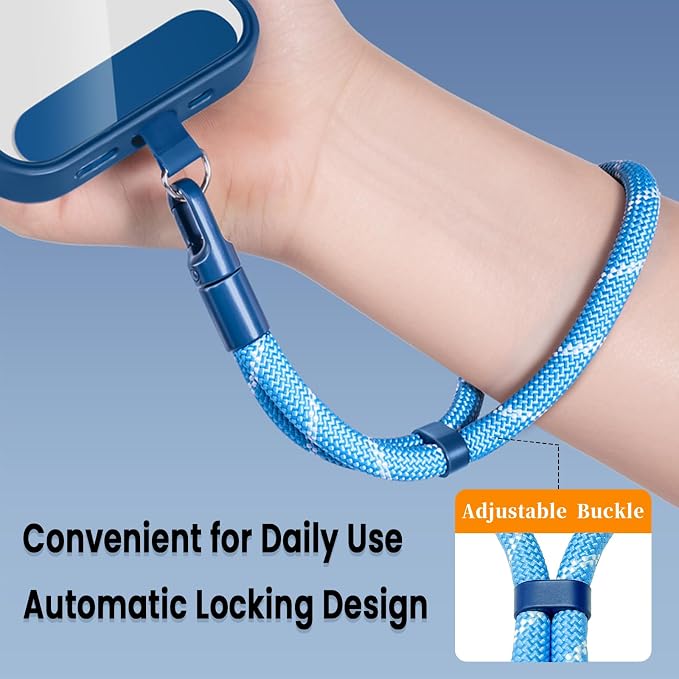 Phone Wrist Strap Lanyard Hand Universal Adjustable Phone Finger Grip Wristlet with Patche Tether Anti Theft for iPhone 16 Pro Max 15 14 Charms for Keychain USB Flash Drive Wallet ID Tag Blue-White - Image 2