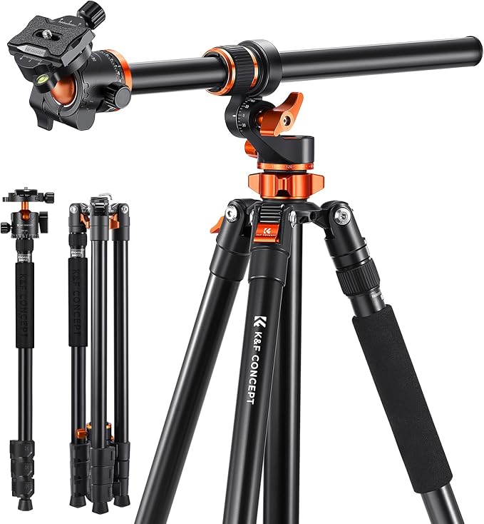 K&F CONCEPT 90''/230cm Ultra High Horizontal Overhead Camera Tripod | Metal Ball Head, 10KG Load Capacity, Detachable Monopod, Flexible Shooting DSLR Travel Video Tripods T254A7+BH-28L by KFCONCEPT