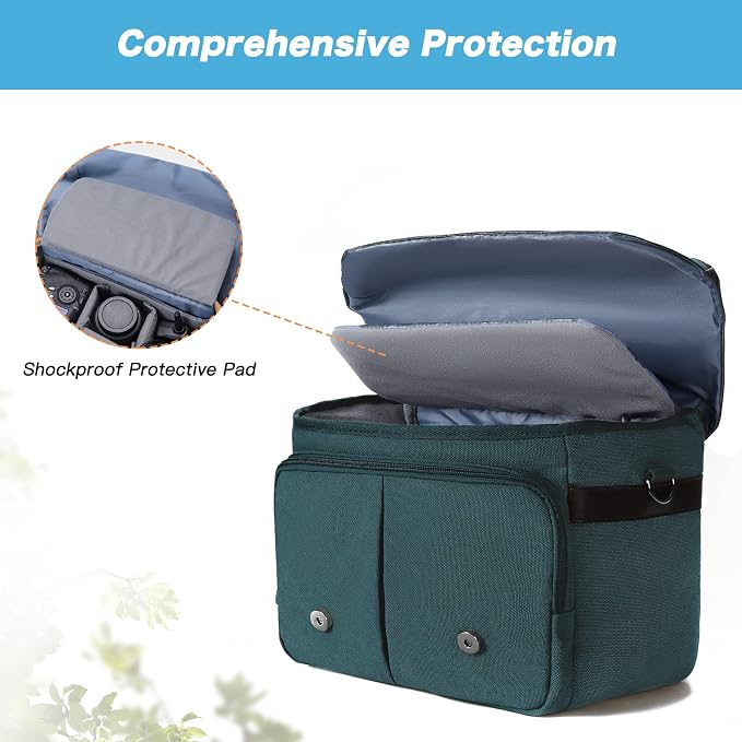 MOSISO Camera Case Crossbody Shoulder Messenger Photography Bag, Teal Green | DSLR/SLR/Mirrorless Vintage PU Leather Flap Gadget Bag with Rain Cover Compatible with Canon/Nikon/Sony Camera and Lens - Image 6