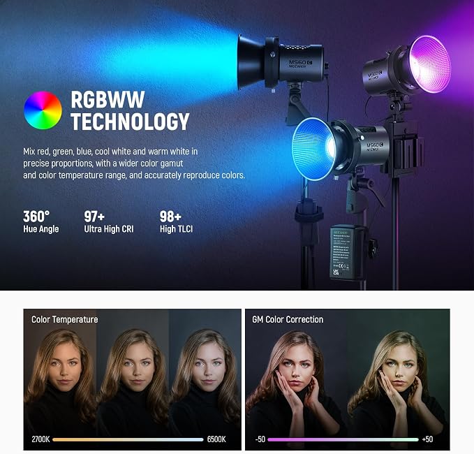 NEEWER MS60C RGBWW LED Video Light with 2.4G/App Control, 65W Metal Mini | RGB COB Continuous Output Lighting, Bowens Mount Handheld Spotlight, 2700K-6500K 8300lux CRI 97+/TLCI 98+ 17 Effects + RGBCW - Image 4