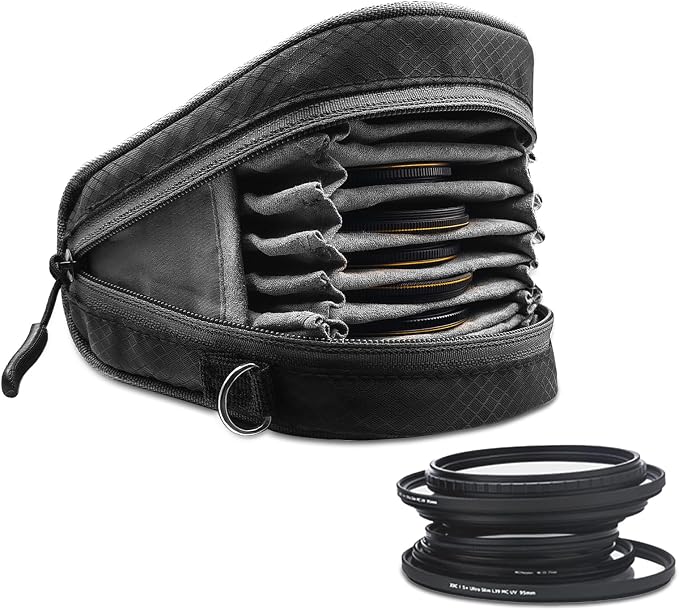 Lightdow Camera Filter Bag - Detachable 8-Slot Lens Carry Case with Belt Loop Pouch - Water-Resistant & Dustproof Design for 37mm-95mm Filters by Lightdow