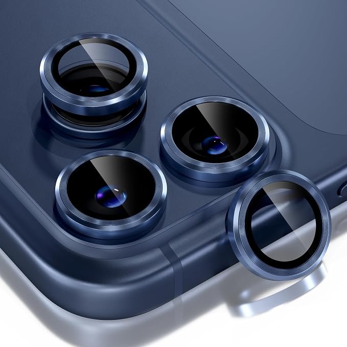 Choiche for iPhone 17 Pro/iPhone 17 Pro Max Camera Lens Protector | Ultra HD, 9H Tempered Glass Camera Cover Screen Protector Metal Ring Decoration Accessories (Blue) by Choiche