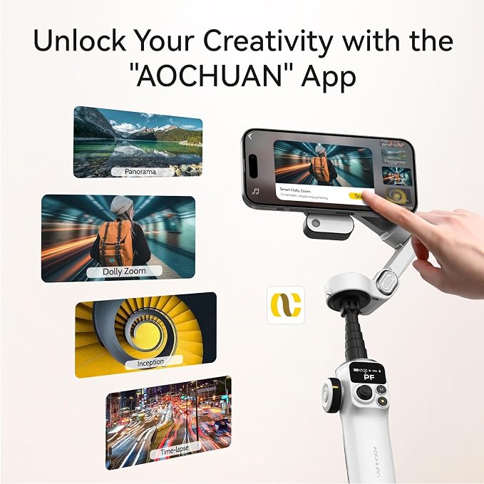 AOCHUAN 3-Axis Phone Gimbal for iPhone, Gimbal Stabilizer with AI Auto 360°Pan Tracking, Built-in Extension Rod, Fill Light, Quick Launch, Magnetic Phone Stabilizer for Video Recording-Smart P2 - Image 9