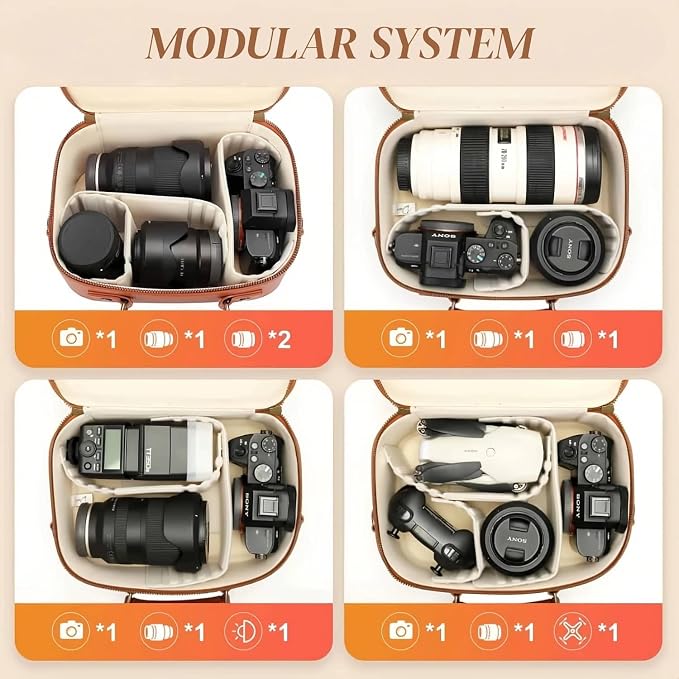 Camera Sling Bag, Waterproof PU Leather Crossbody Camere Bag for Photographers, Small Shockproof Case with Removable Dividers for DSLR/SLR/Mirrorless, 4L Brown - Image 7