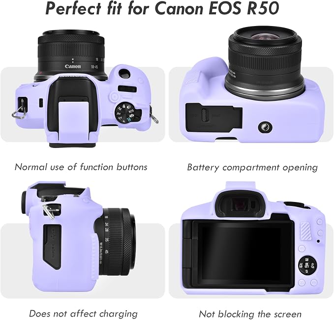 Rieibi EOSR50 EOS R50 Case, Soft Silicone Protective Case for Canon EOS R50 EOSR50 Vlogging Camera, Lightweight EOS R50 Camera Case Grip Cover Body Skin - Purple - Image 3