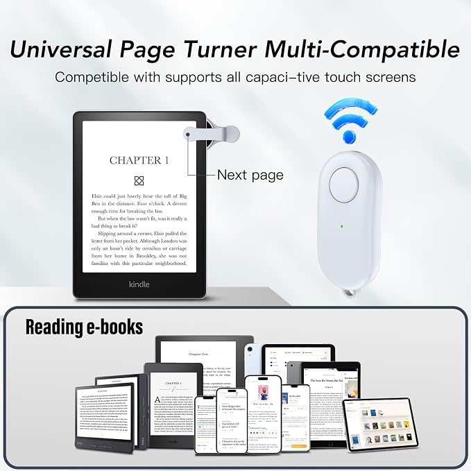 Remote Control Page Turner for Kindle Paperwhite Oasis Kobo eReaders,Kindle Clicker Page Turner Accessories for iPhone,iPad, Android Tablets Reading Novels,Video Record&Shutter Selfie (Light White) - Image 5