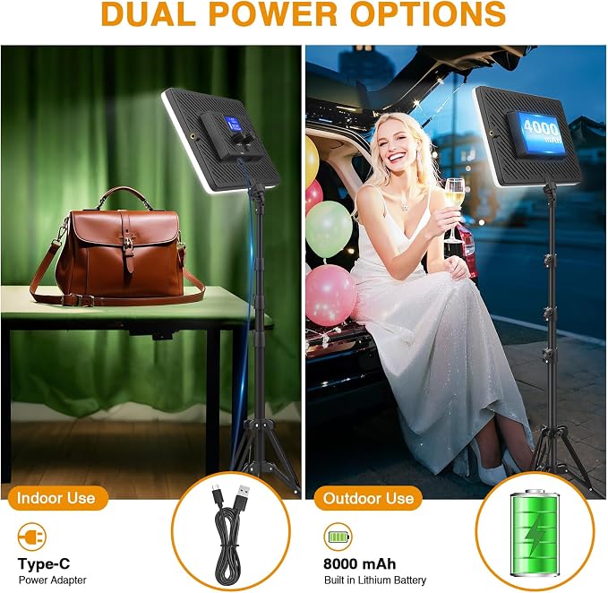 2 Pack Led Video Photography Light Kit with Stand, Built-in 8000mAh | Built-in 8000mAh & LCD Display, 2200Lux, 2500K-8500K, Soft Studio Light, Video Recording Game Live Streaming YouTube TikTok - Image 2