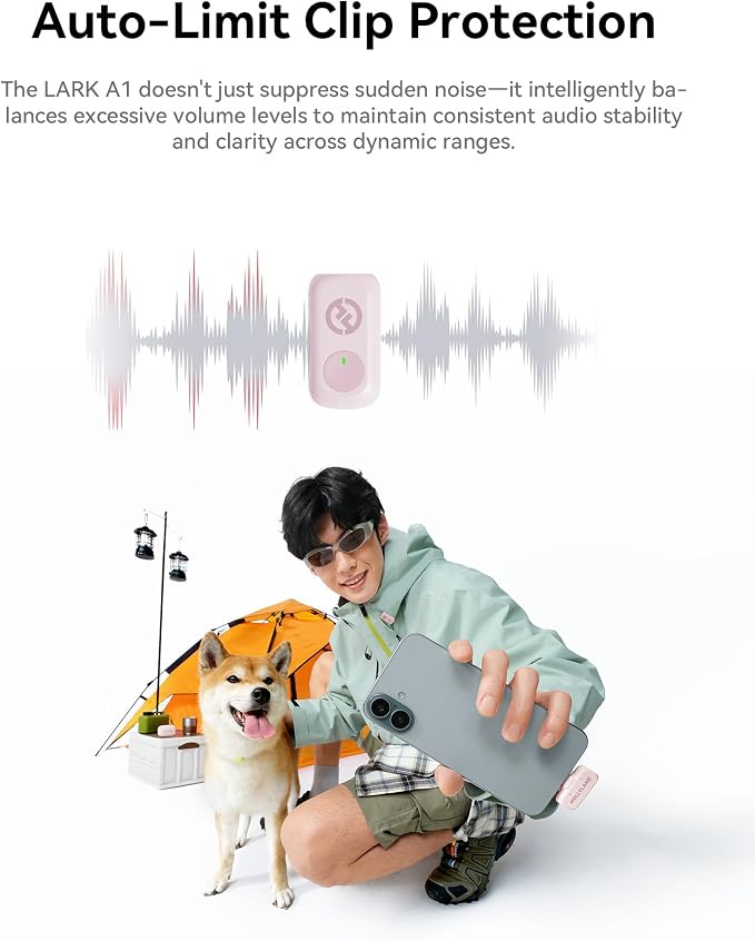 Hollyland Lark A1 Wireless Mini Microphone for iPhone & Android, 48kHz/24-bit, 3-Level Intelligent Noise Cancel, Microphone for YouTube, Podcast, Vlogging (Pink, 2TX + 2RX + Charging Case) - Image 7