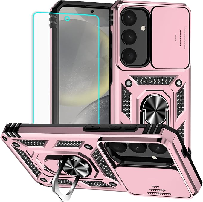 HNHYGETE for Samsung S25 Case with Screen Protector: [Military Grade 20ft. Drop Tested] Slide Camera Cover Ring Shockproof Protective Phone Case for - Samsung Galaxy S25 (Rose Gold) by HNHYGETE