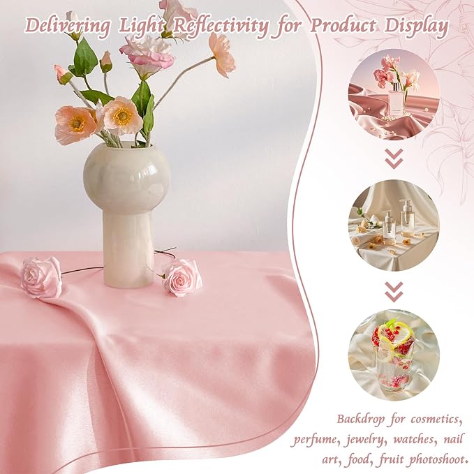 RUDONG M Satin Photography Backdrop, Pink, 3.3x2.5ft | Wrinkle-Free, Silky Fabric, For Jewelry/Cosmetics/Flat Lay/Studio, 100x75cm - Image 5