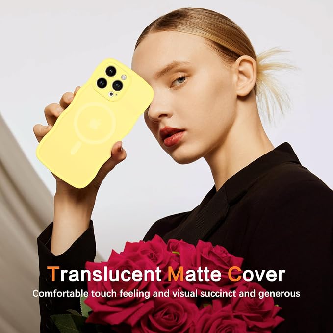 BENTOBEN Magnetic for iPhone 15 Pro Max Case, Cute Wavy [Full Camera Protection][Compatible with MagSafe] Matte Anti-Slip Bumper Women Men Boys Protective Cover for 15 ProMax 6.7", Yellow - Image 7