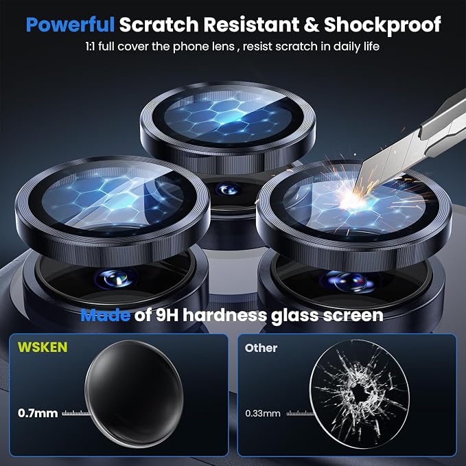 WSKEN for iPhone 17 Pro/iPhone 17 Pro Max Camera Lens Protector | Original Shooting Mode, Individual Metal Cover Film, Shatterproof HD Tempered Glass Camera Screen Protector, Deep Blue - Image 3