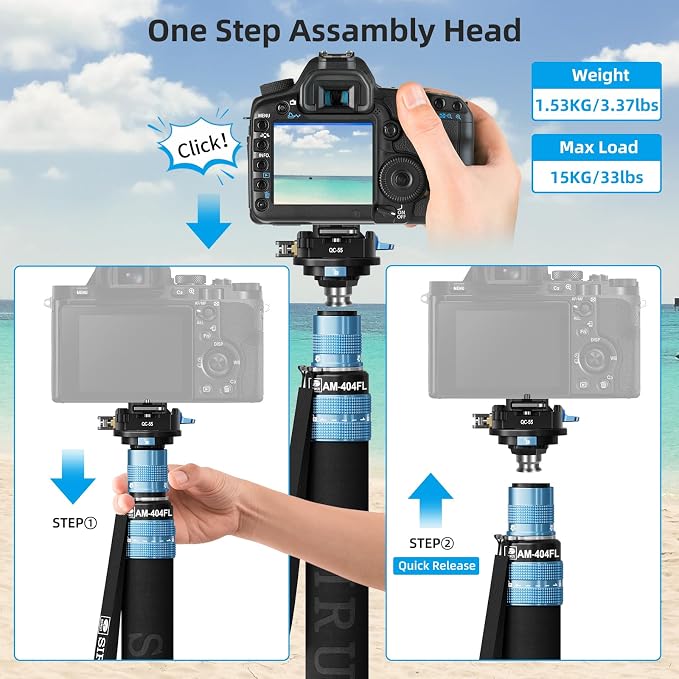 SIRUI AM-404FL+QC-55 Aluminum Camera Monopod with Feet, QR Plate | 75.8" Height, 33LB Load, Quick Release Plate, Sony, Canon, Nikon, DSLR, Mirrorless Camera, Lightweight - Image 2