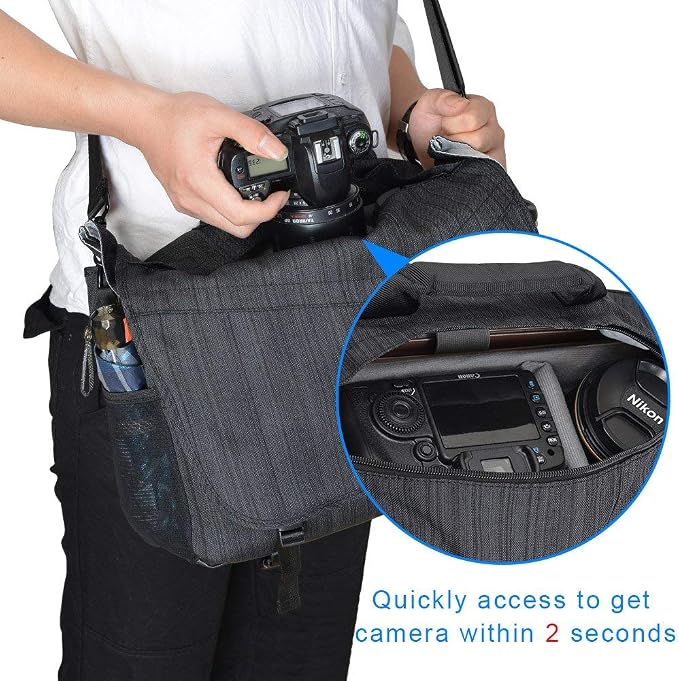 CADeN Camera Bag Case Shoulder Messenger Photography Bag with Laptop Compartment 14", Tripod Holder, Compatible for Nikon, Canon, Sony, DSLR SLR Mirrorless Cameras Waterproof Black - Image 5