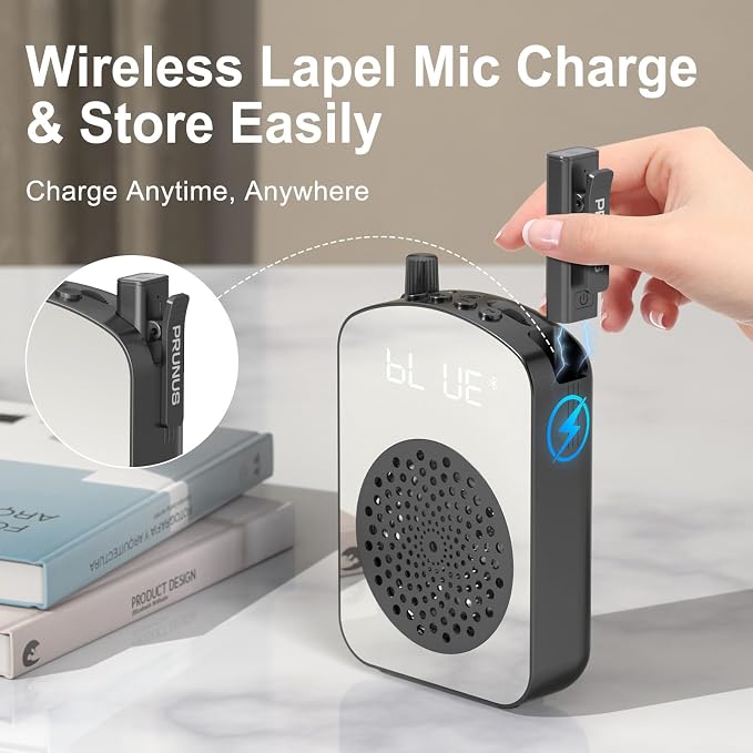 PRUNUS A10 Voice Amplifier Wireless with Lavalier Microphone | Charging &Storage,Portable Voice Amplifier with Laple Mic Speaker,Mini Voice Amplifier for Classroom,Speech,Training Outdoor - Image 3