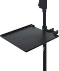 Gator Frameworks Microphone Stand Utility Shelf; 9" x 9" (GFW-SHELF0909) | Steel Tray Secures Accessories with Raised Edges and Clamps to Most Mic Stands 10 lb Weight Capacity by GatorCases